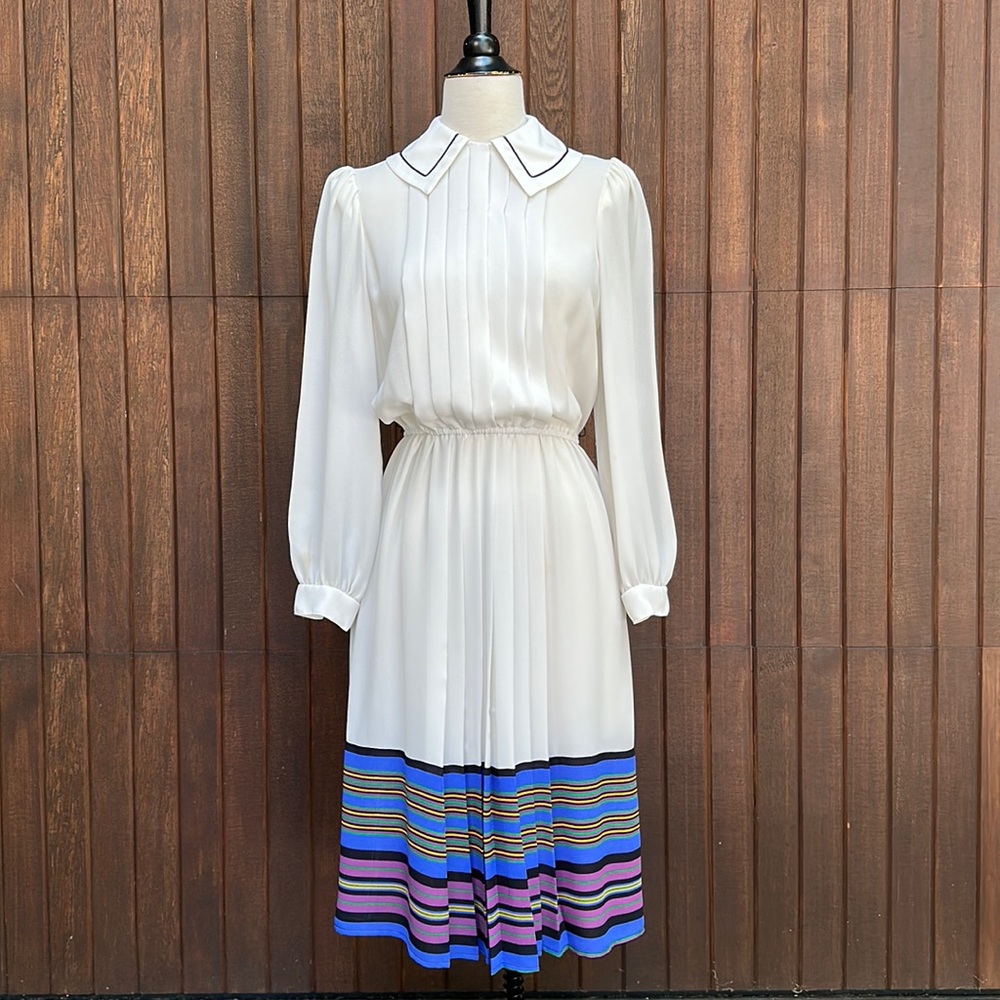 Vintage Donna Morgan ivory office dress 70s 80s, size 6-8
